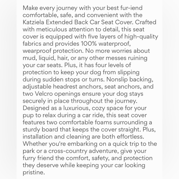 NEW Katziela Extended Back Car Seat Cover, Large, Black - Picture 13 of 14